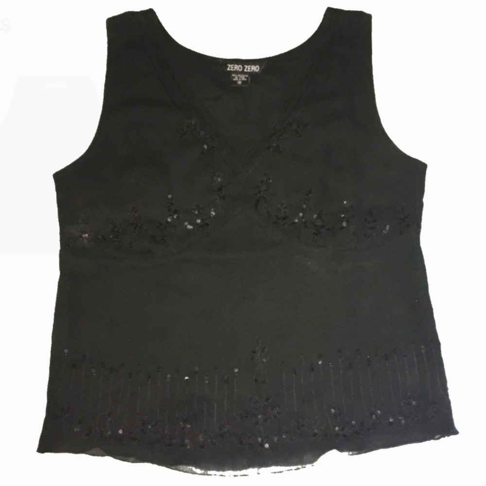 ZERO ZERO Black Sleeveless Top Sequin Beaded Embellished Tank Top Womens Size M